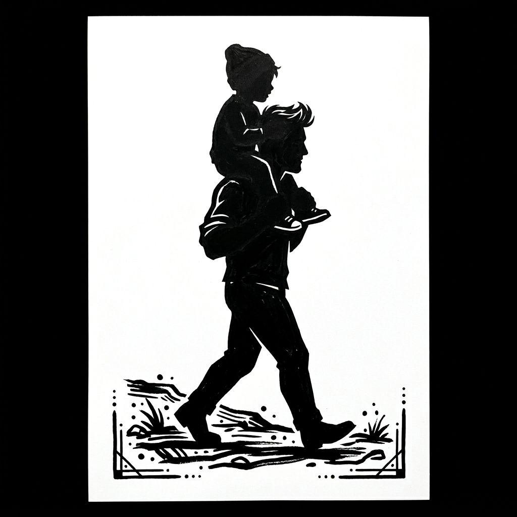 idée tatouage père et fils père-fils blackwork silhouette, design sur fond blanc