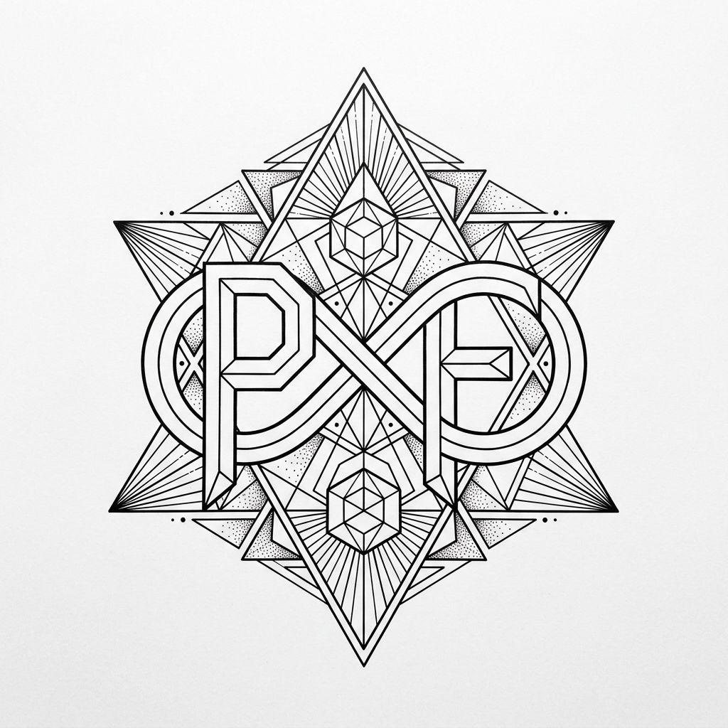 idée tatouage père et fils infini p et f géométrique, design sur fond blanc