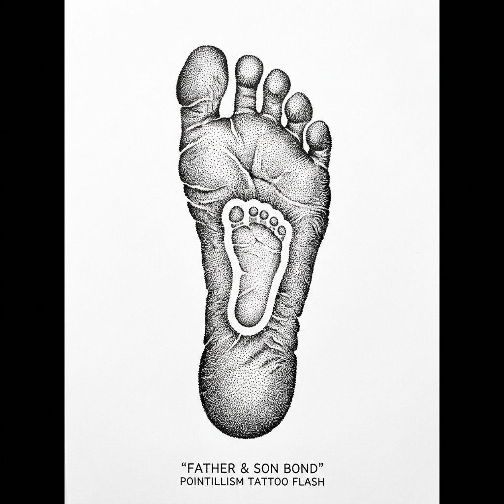 idée tatouage père et fils empreintes dotwork, design sur fond blanc