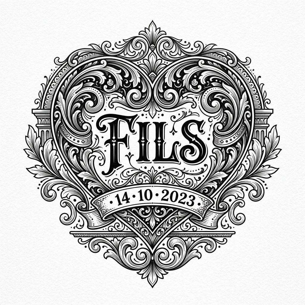 idée tatouage père et fils cœur ornemental 'fils', design sur fond blanc