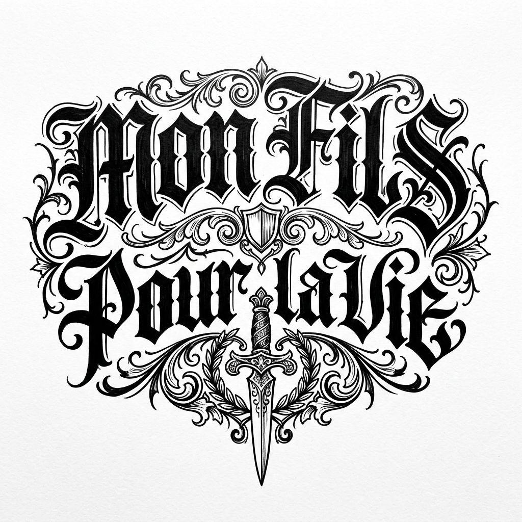 idée tatouage père et fils lettrage mon fils pour la vie, design sur fond blanc