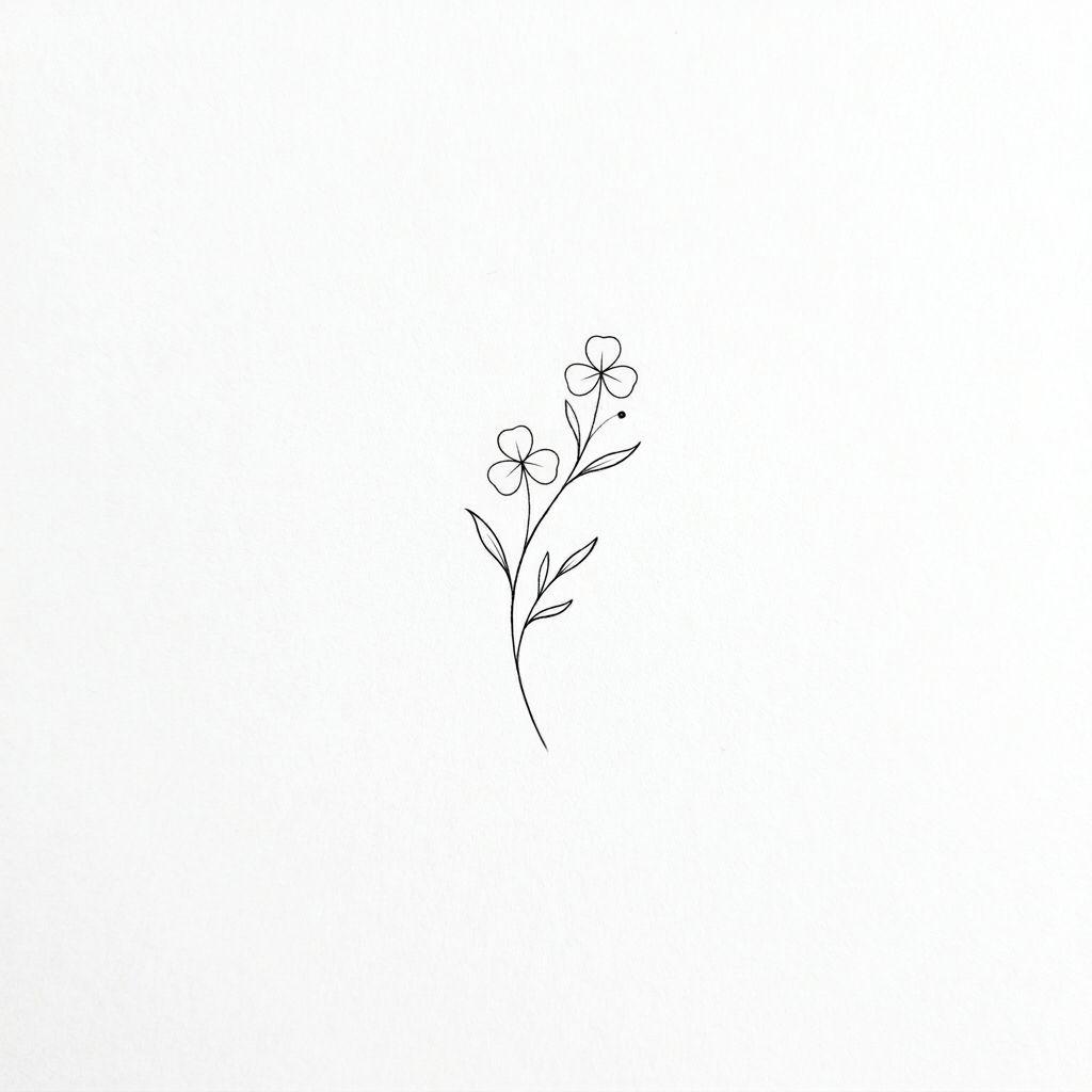 idée tatouage petit brindille fleurie hairline, design sur fond blanc