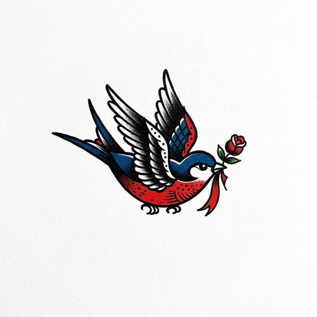 idée tatouage petit hirondelle old school petite, design sur fond blanc