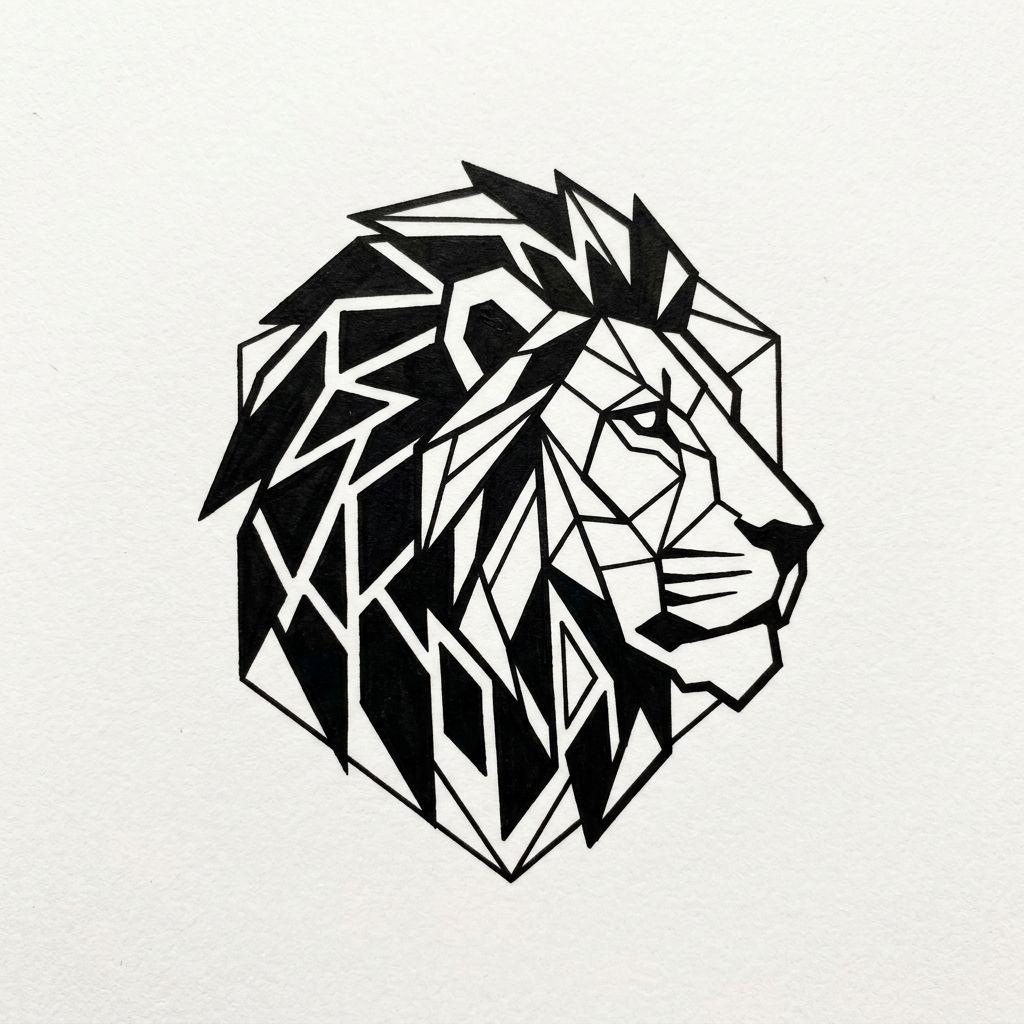 idée tatouage petit mini lion stylisé, design sur fond blanc