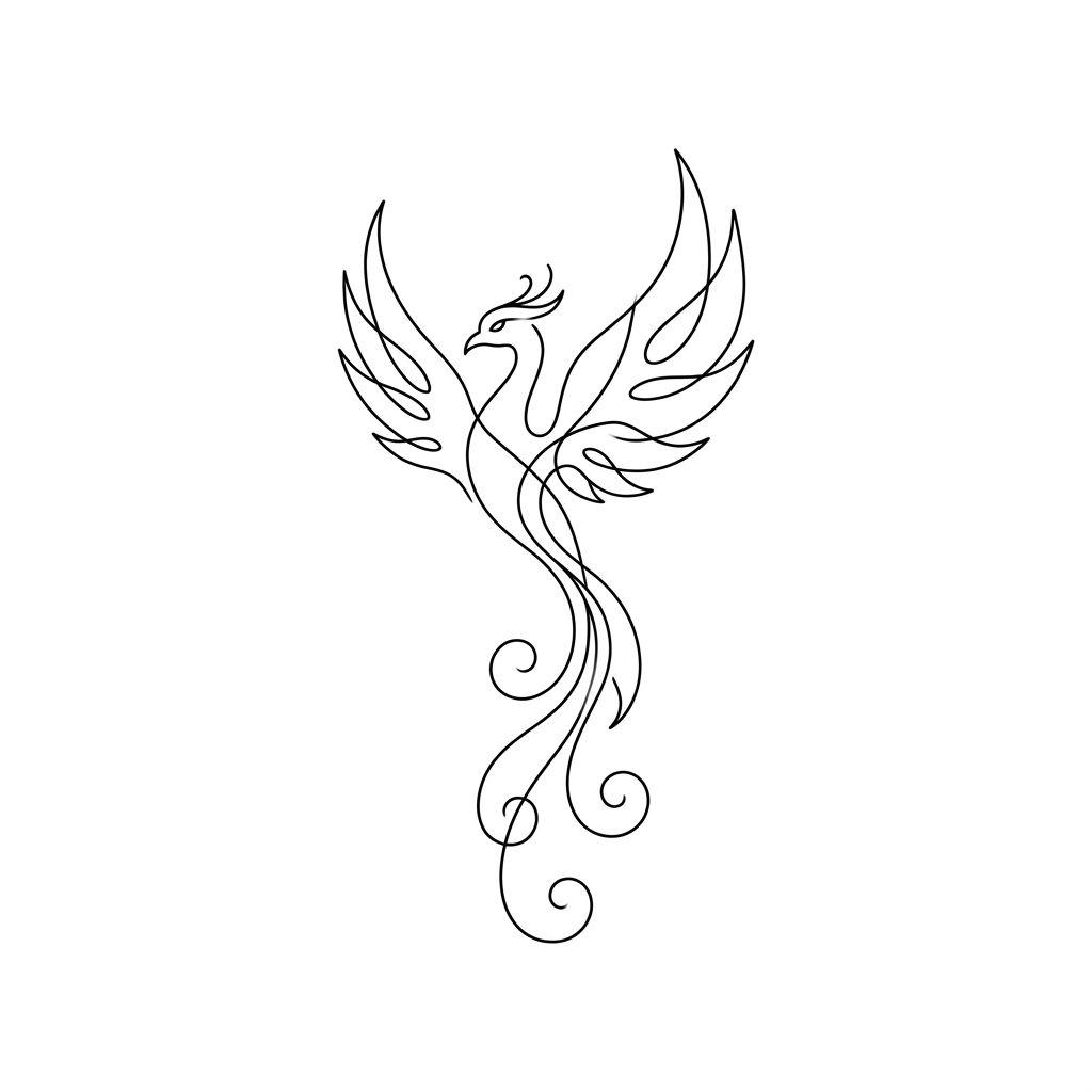 idée tatouage phoenix phenix single-line minimaliste, design sur fond blanc