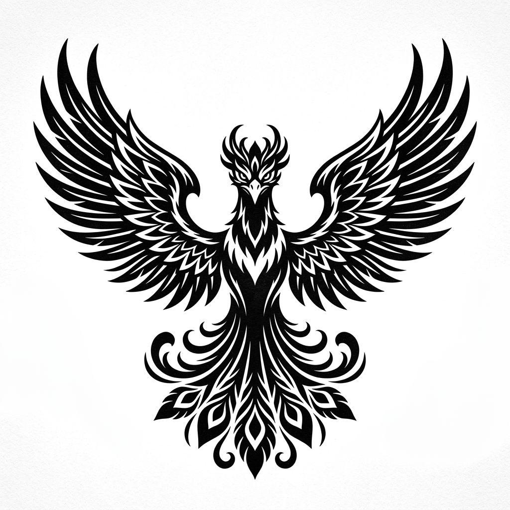 idée tatouage phoenix phenix blackwork ailes, design sur fond blanc