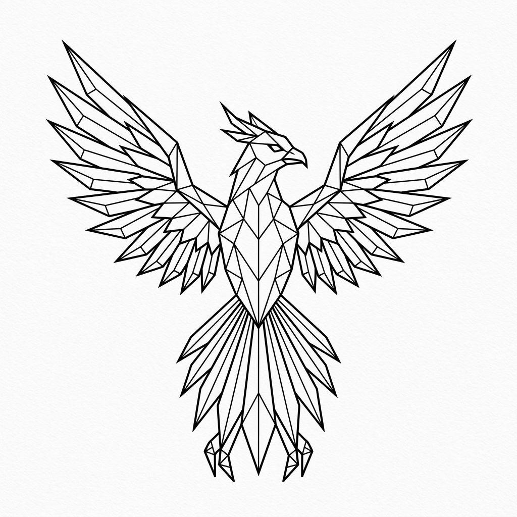 idée tatouage phoenix phenix géométrique facette, design sur fond blanc