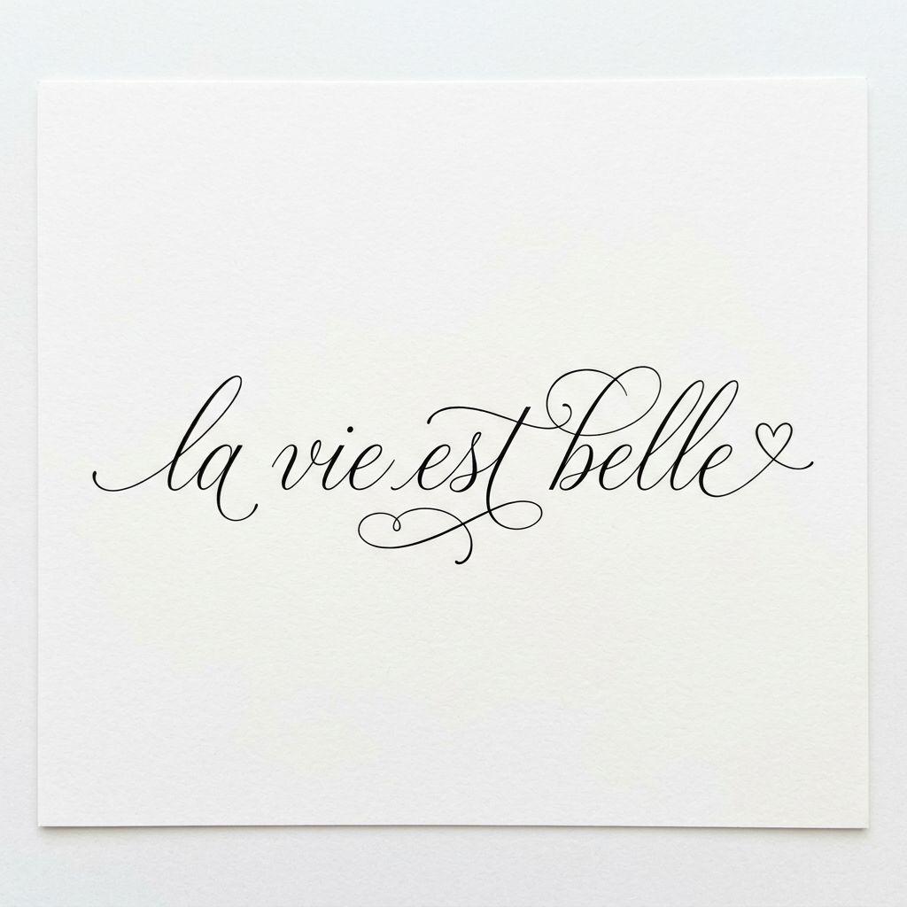 idée tatouage phrase la vie est belle fine line, design sur fond blanc
