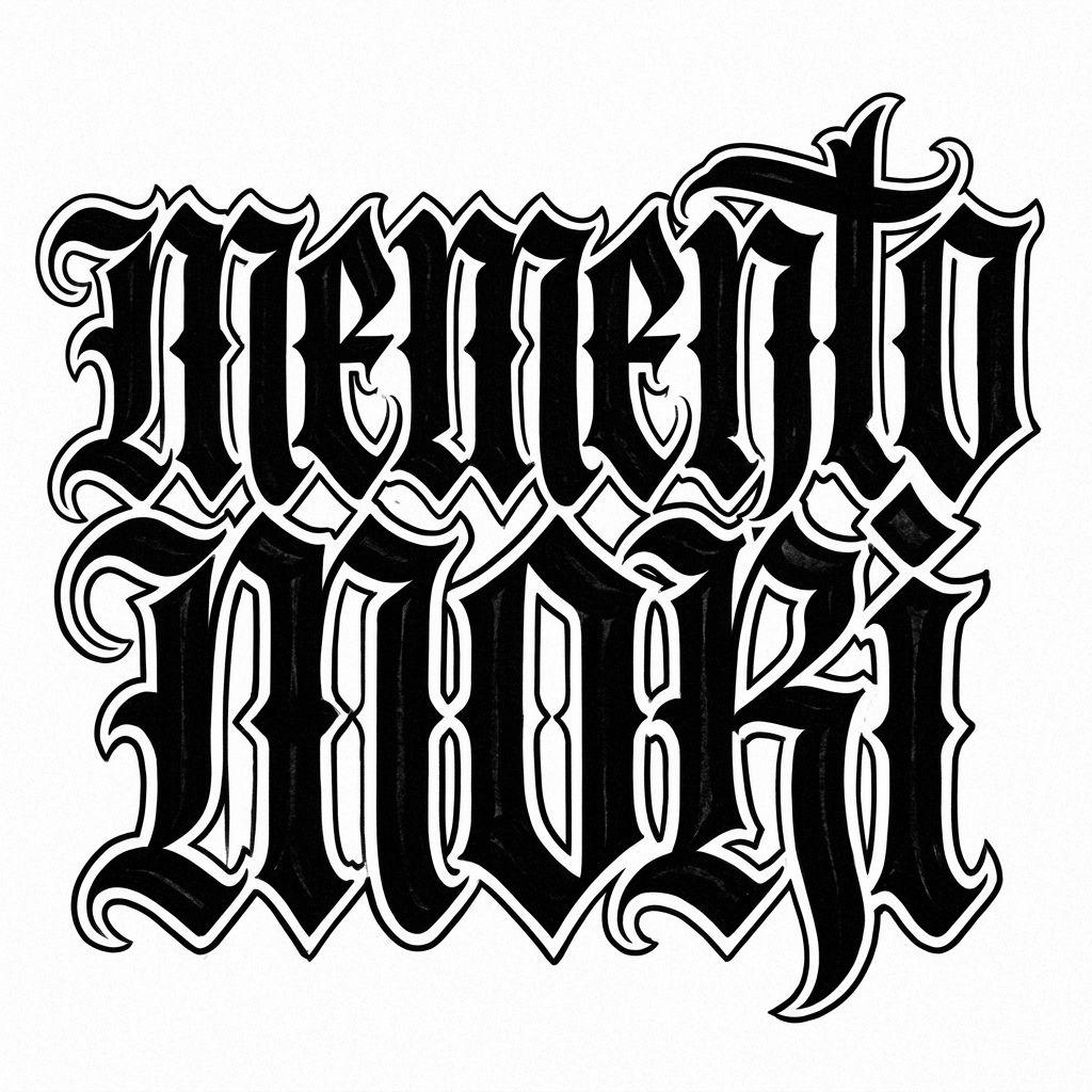 idée tatouage phrase memento mori blackwork, design sur fond blanc
