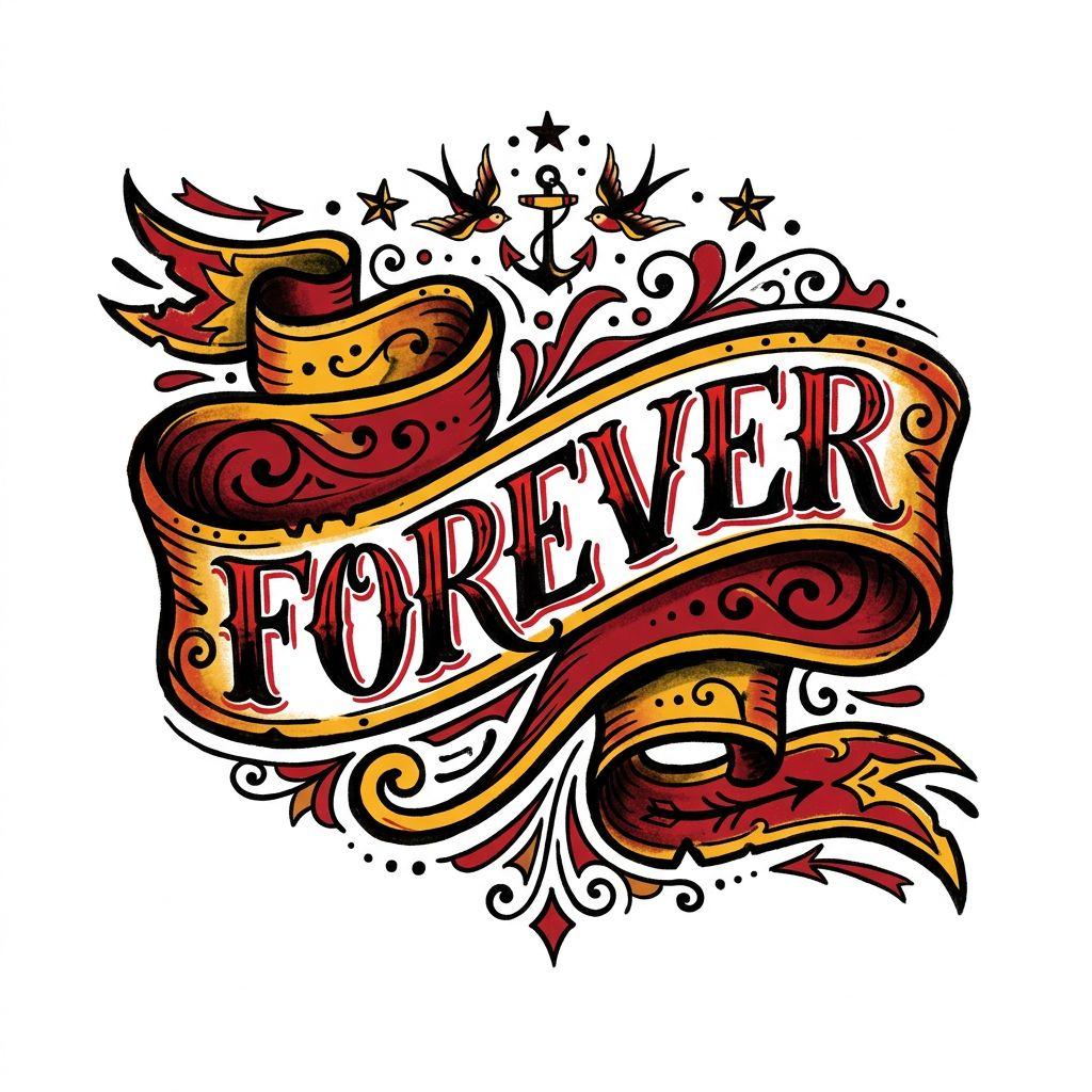 idée tatouage phrase old school banner, design sur fond blanc