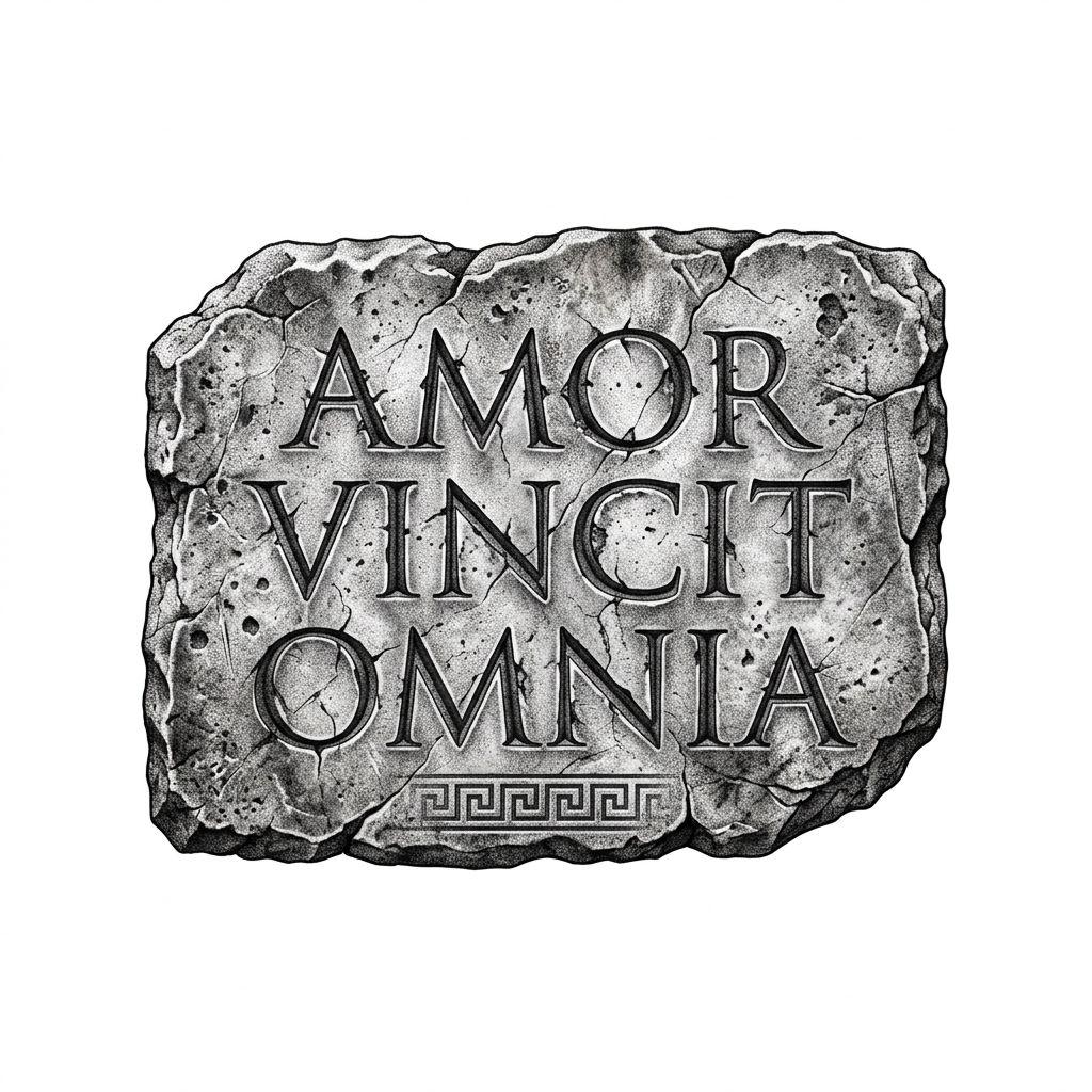 idée tatouage phrase latin antique, design sur fond blanc