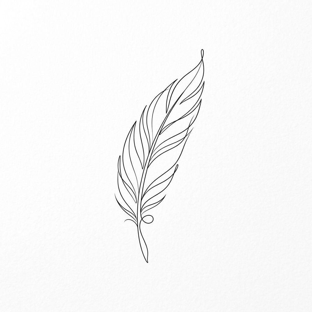 idée tatouage plume plume single-line minimaliste, design sur fond blanc