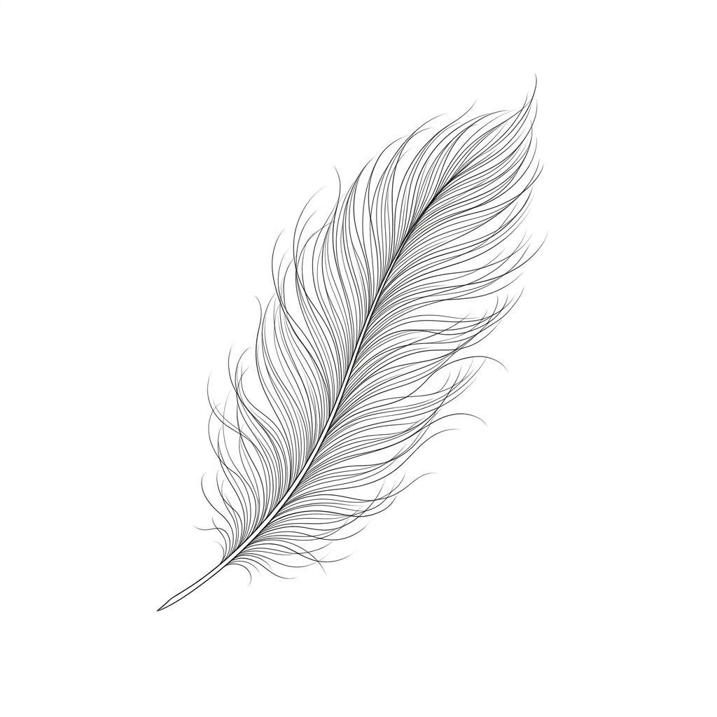 idée tatouage plume plume fine line delicate, design sur fond blanc