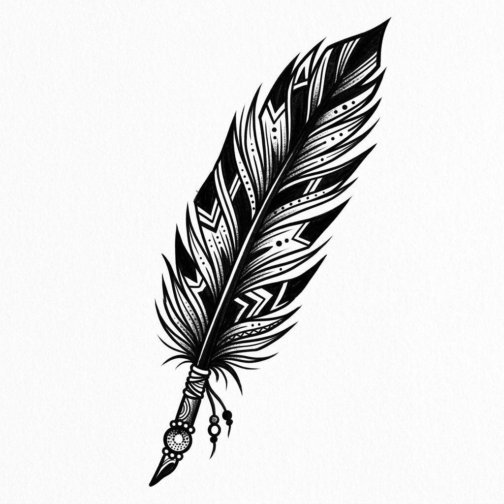 idée tatouage plume plume blackwork dense, design sur fond blanc