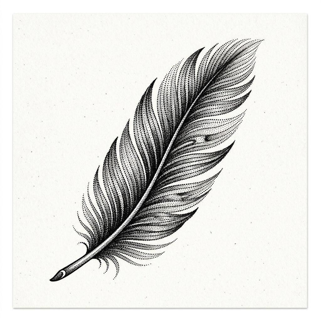 idée tatouage plume plume dotwork stippling, design sur fond blanc