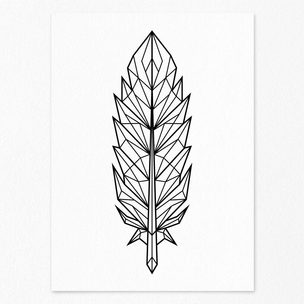 idée tatouage plume plume géométrique structurée, design sur fond blanc
