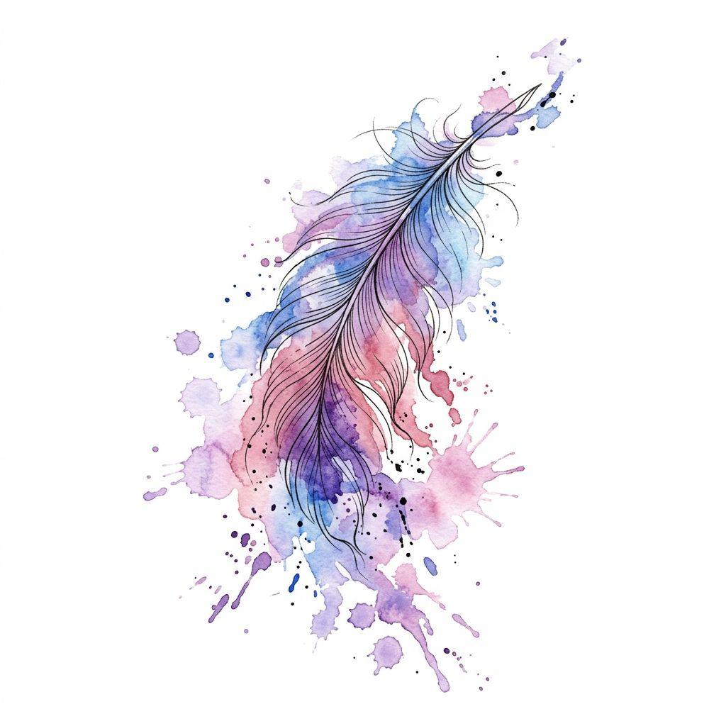 idée tatouage plume plume aquarelle douce, design sur fond blanc