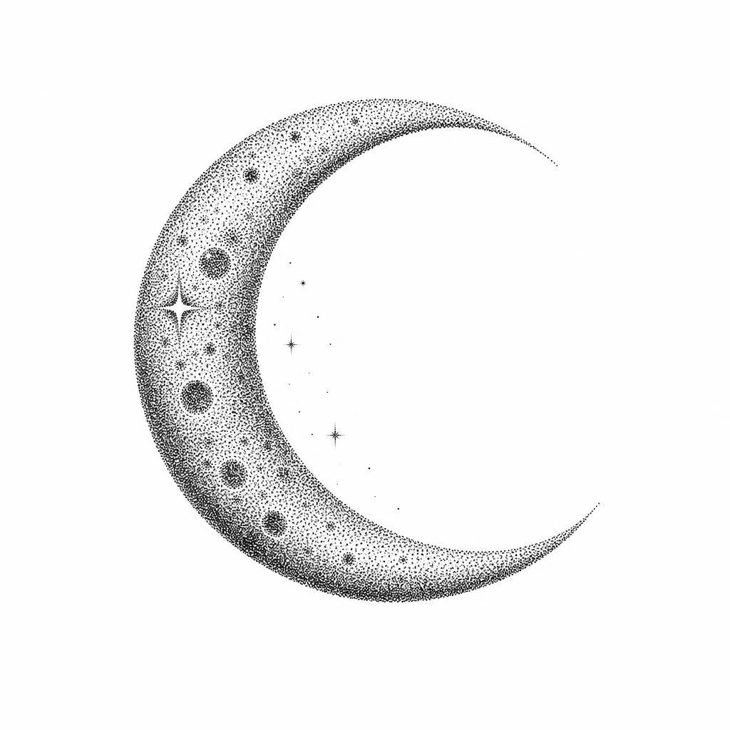 idée tatouage poignet lune dotwork, design sur fond blanc