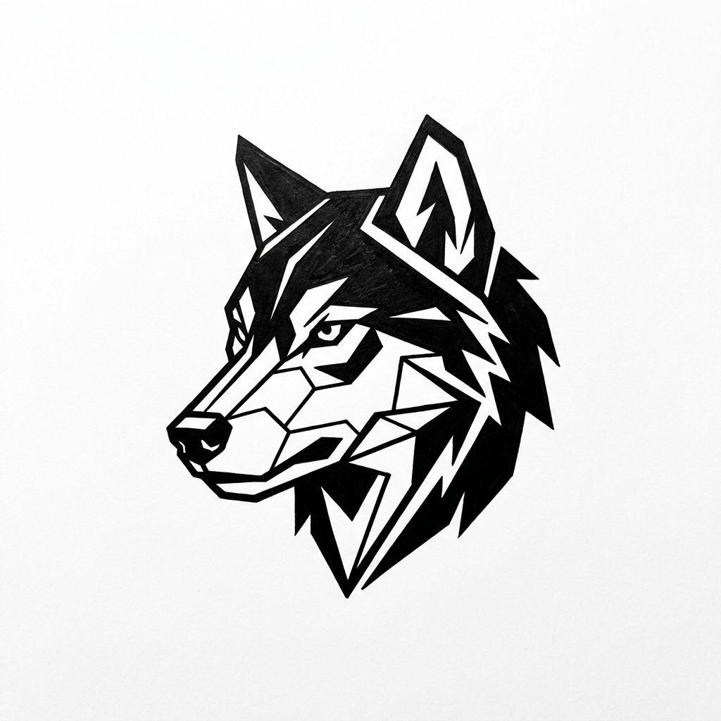 idée tatouage poignet loup blackwork stylisé, design sur fond blanc