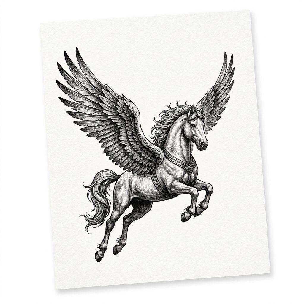 idée tatouage poignet pegase mythologique, design sur fond blanc