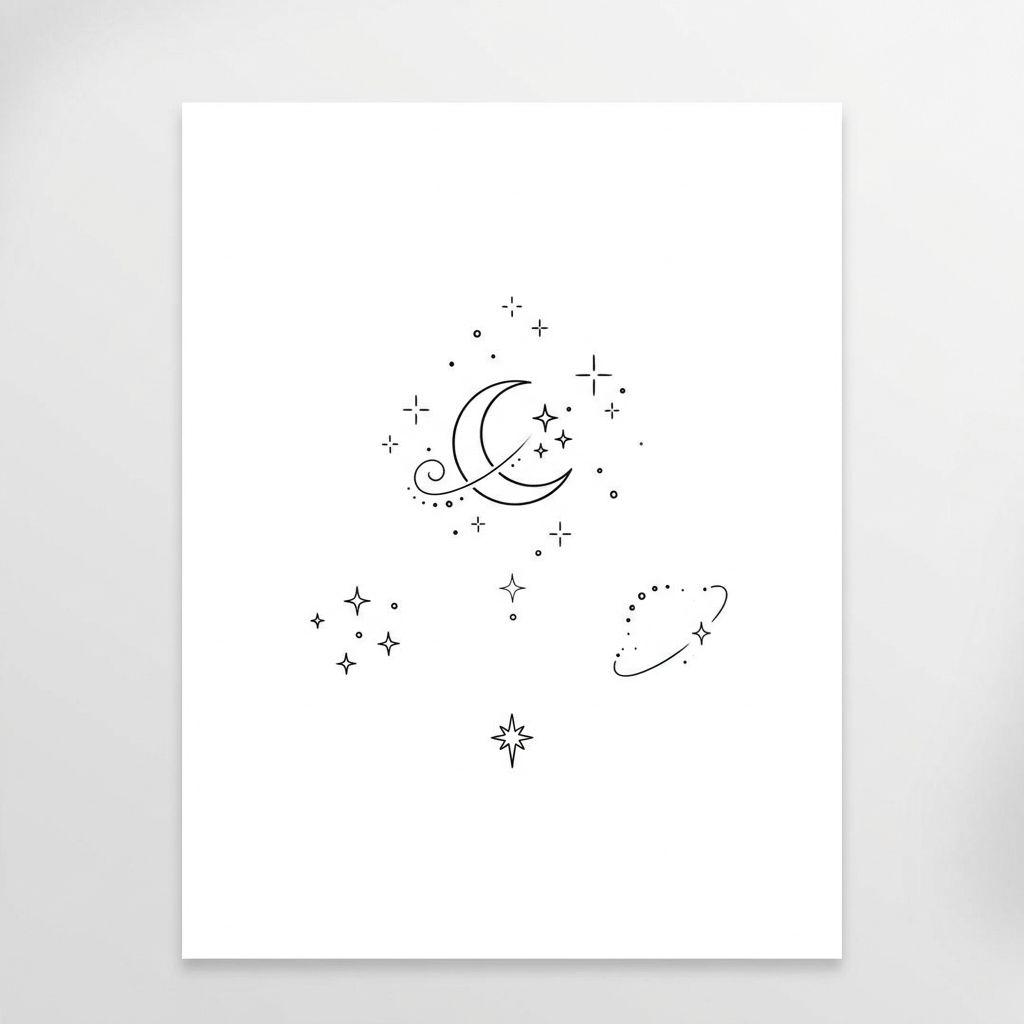 idée tatouage poignet femme lune et étoiles, design sur fond blanc