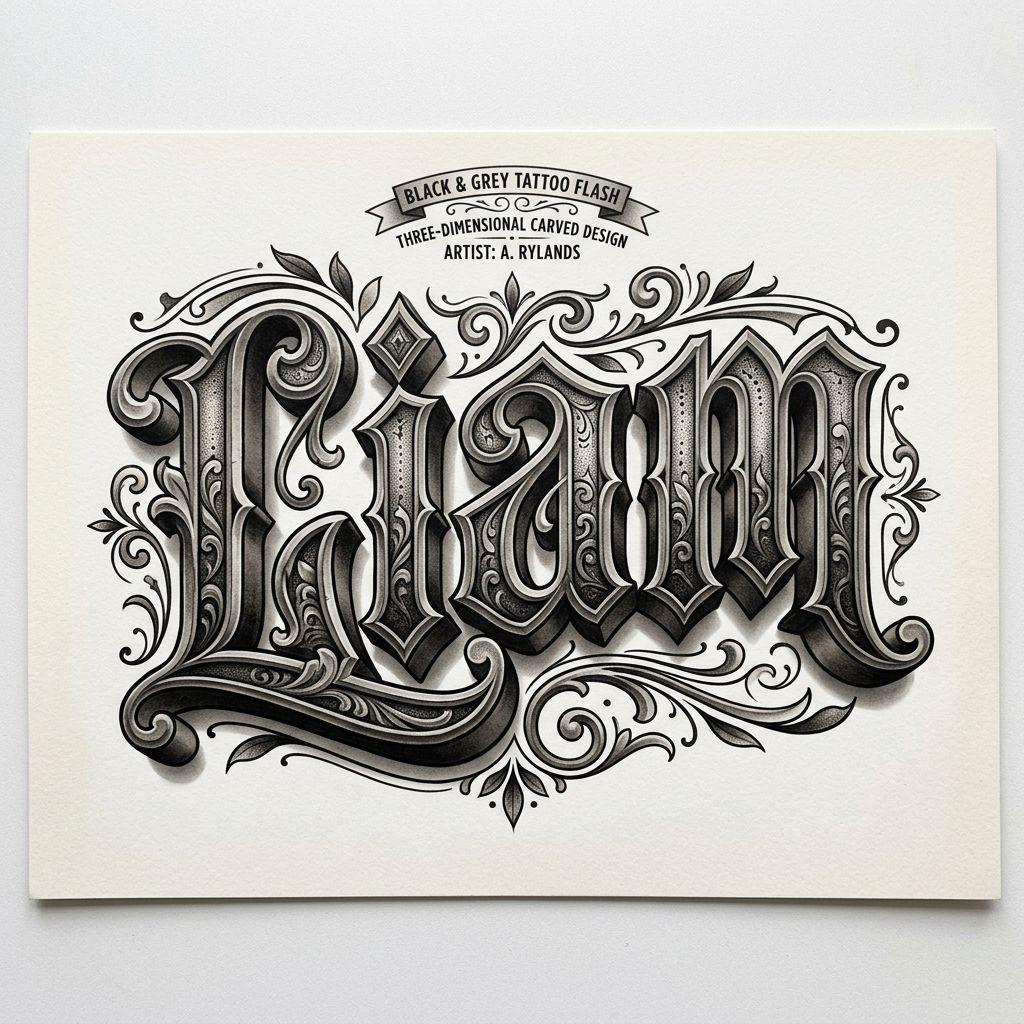 idée tatouage prénom prénom réaliste 3d, design sur fond blanc
