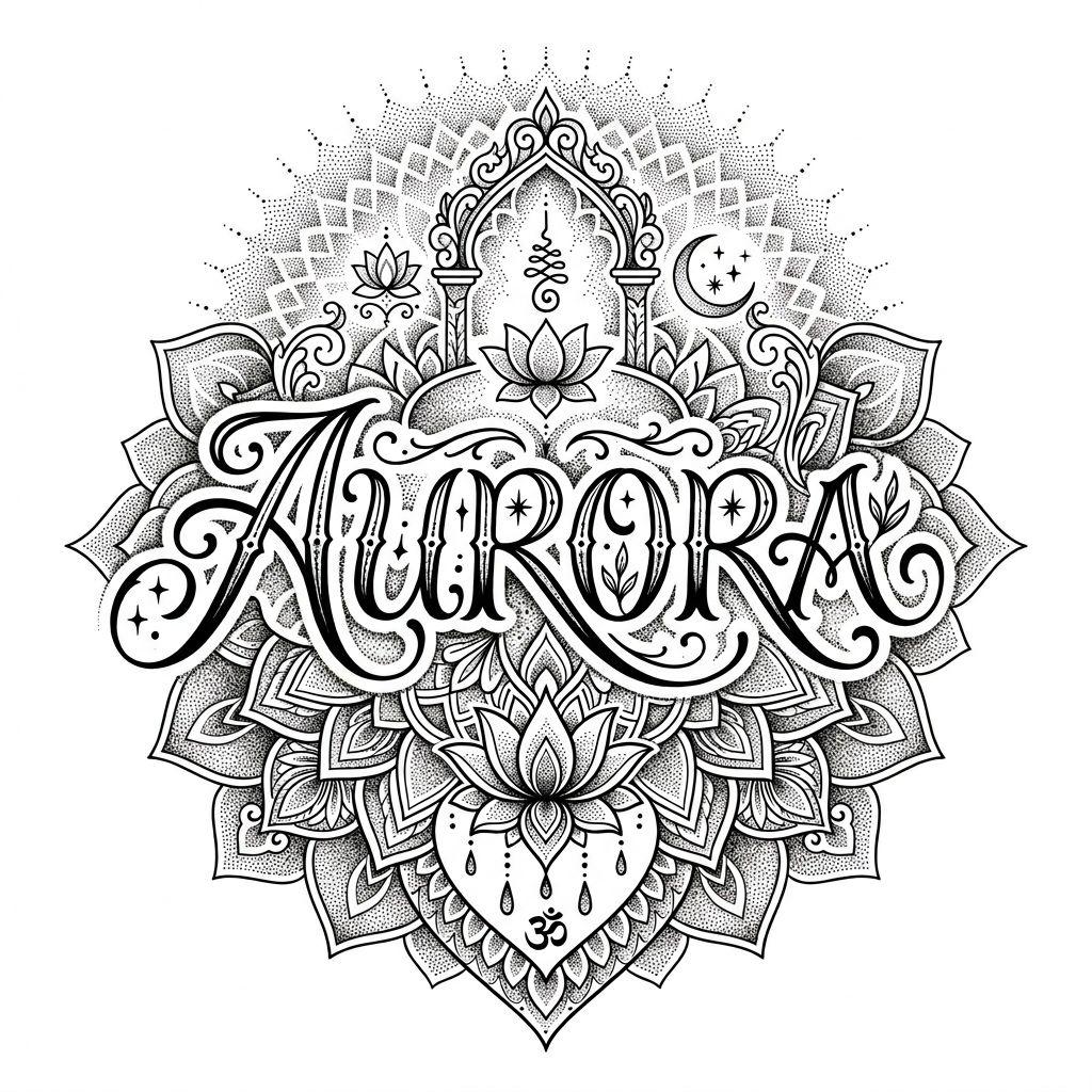 idée tatouage prénom prénom spirituel mandala, design sur fond blanc