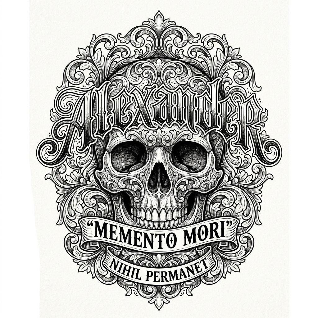 idée tatouage prénom prénom et crâne, design sur fond blanc