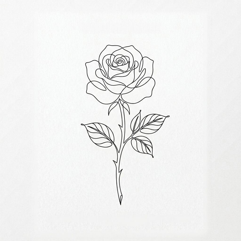 idée tatouage rose rose minimaliste, design sur fond blanc