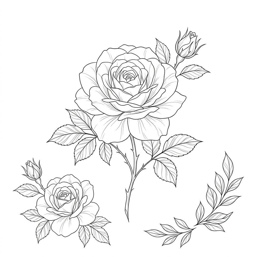 idée tatouage rose rose fine line, design sur fond blanc