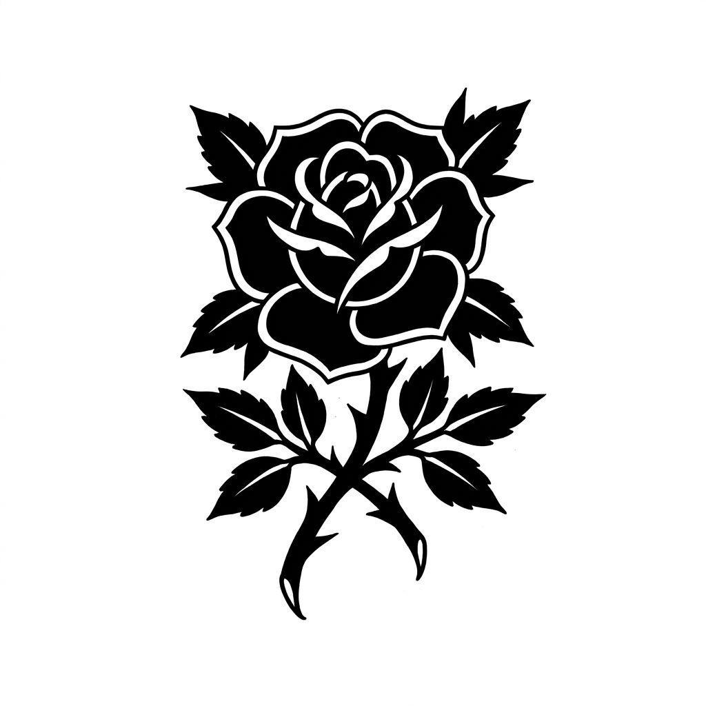 idée tatouage rose rose blackwork, design sur fond blanc