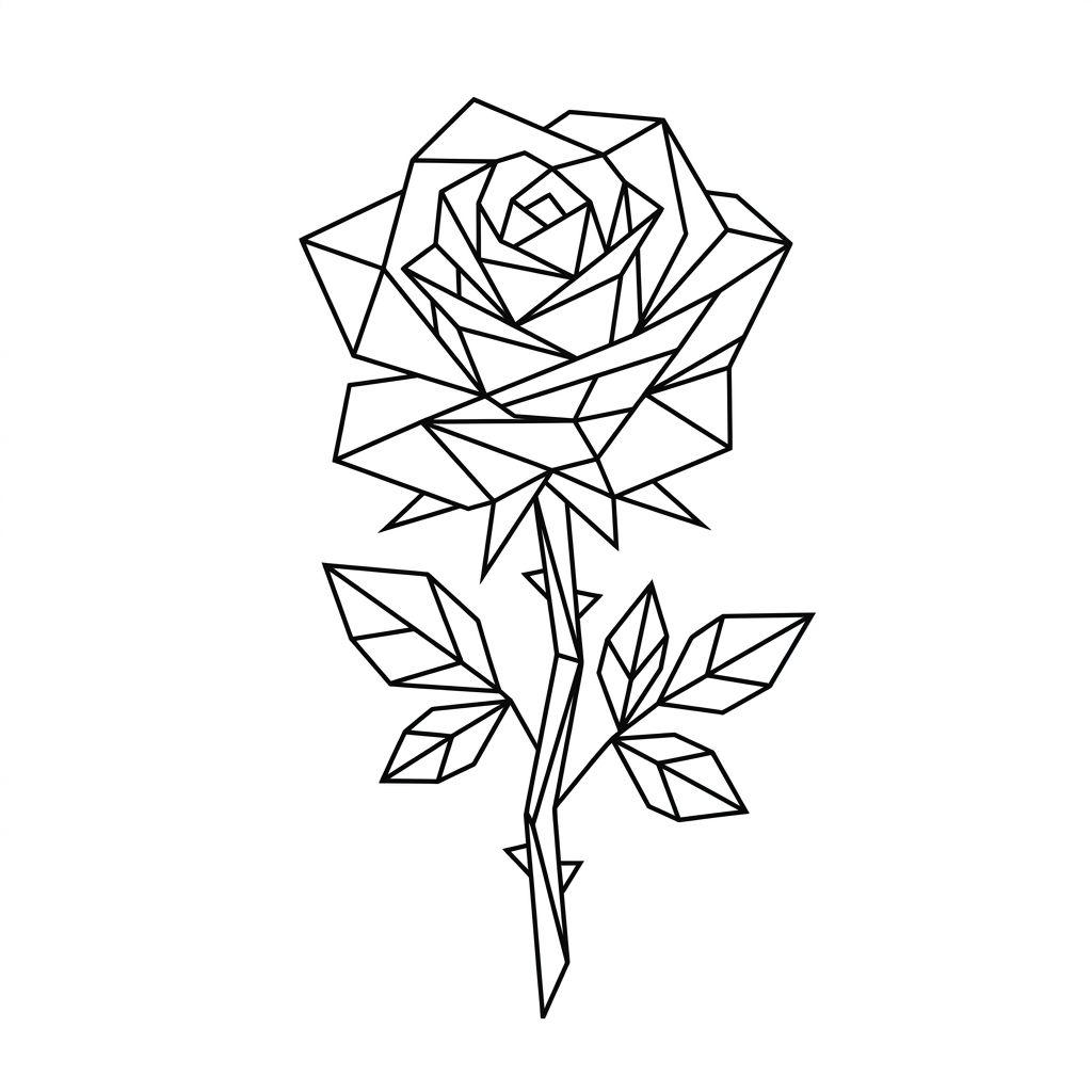 idée tatouage rose rose géométrique, design sur fond blanc