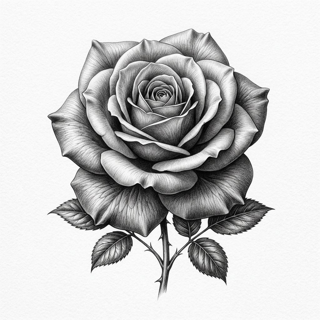 idée tatouage rose rose réaliste, design sur fond blanc