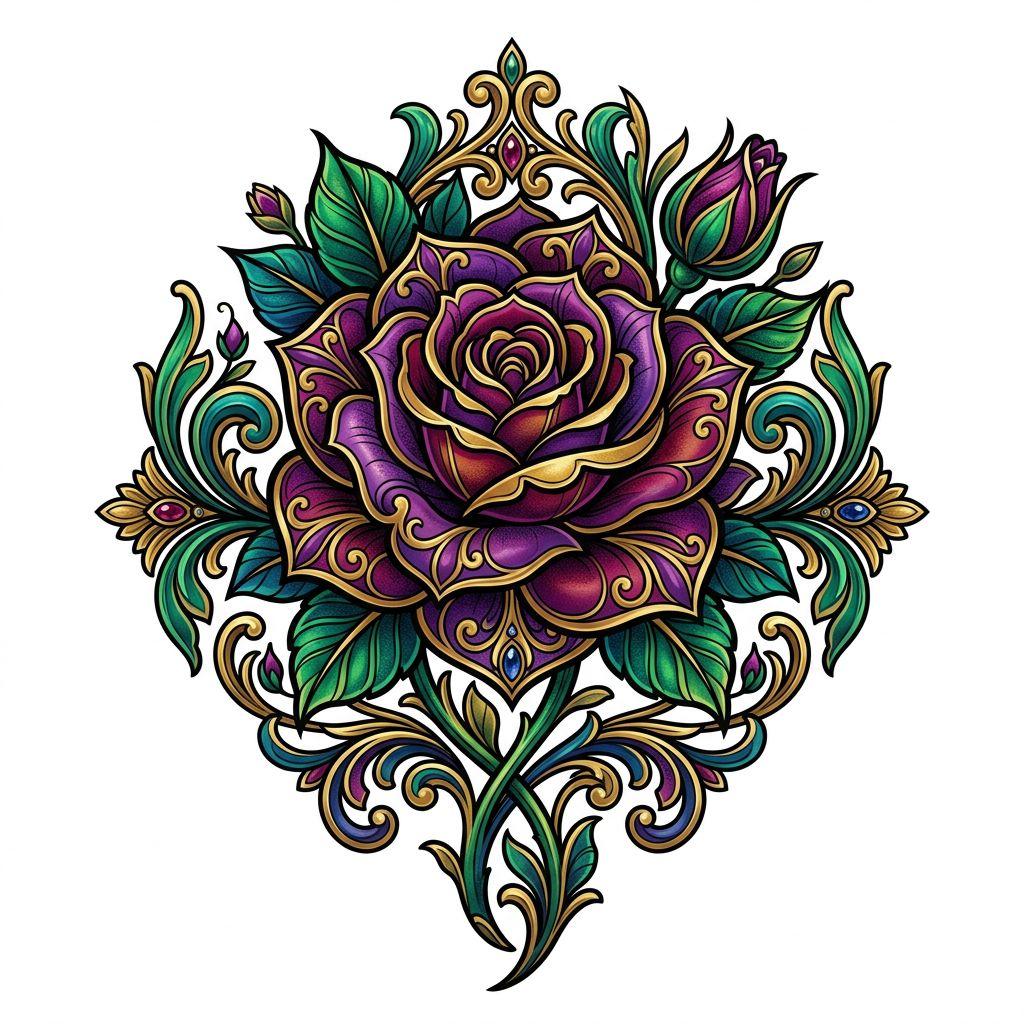 idée tatouage rose rose néo-traditionnelle, design sur fond blanc
