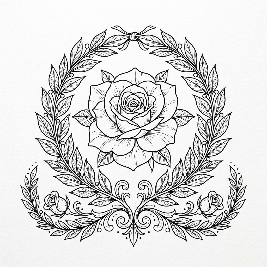 idée tatouage rose rose mythologique, design sur fond blanc