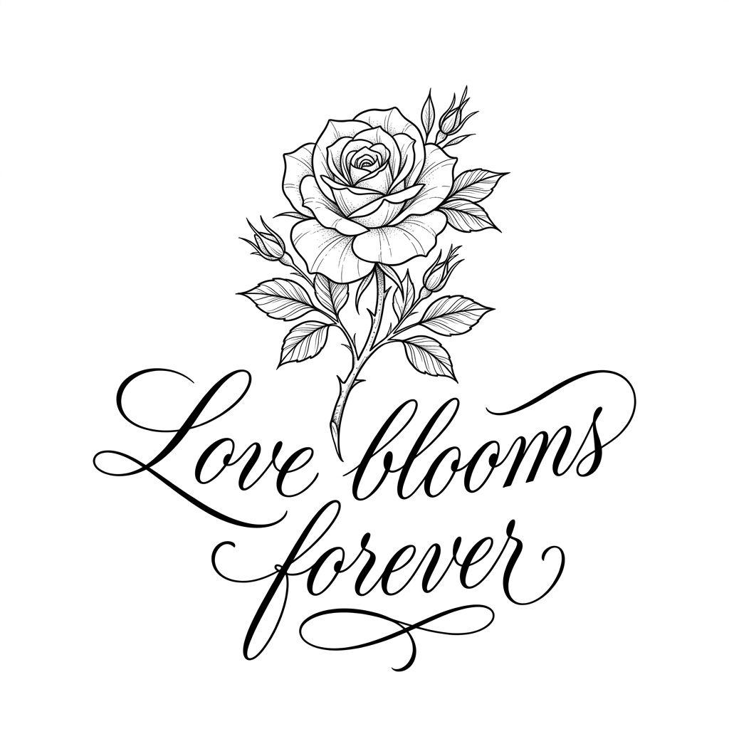 idée tatouage rose rose et lettrage, design sur fond blanc