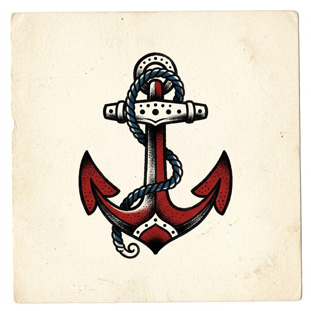 idée tatouage simple ancre old school petite, design sur fond blanc