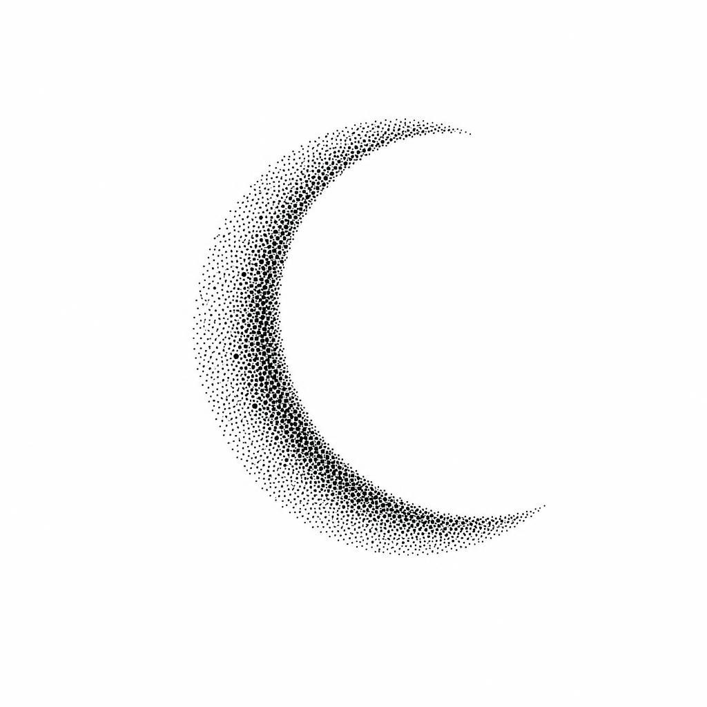 idée tatouage simple lune dotwork compacte, design sur fond blanc