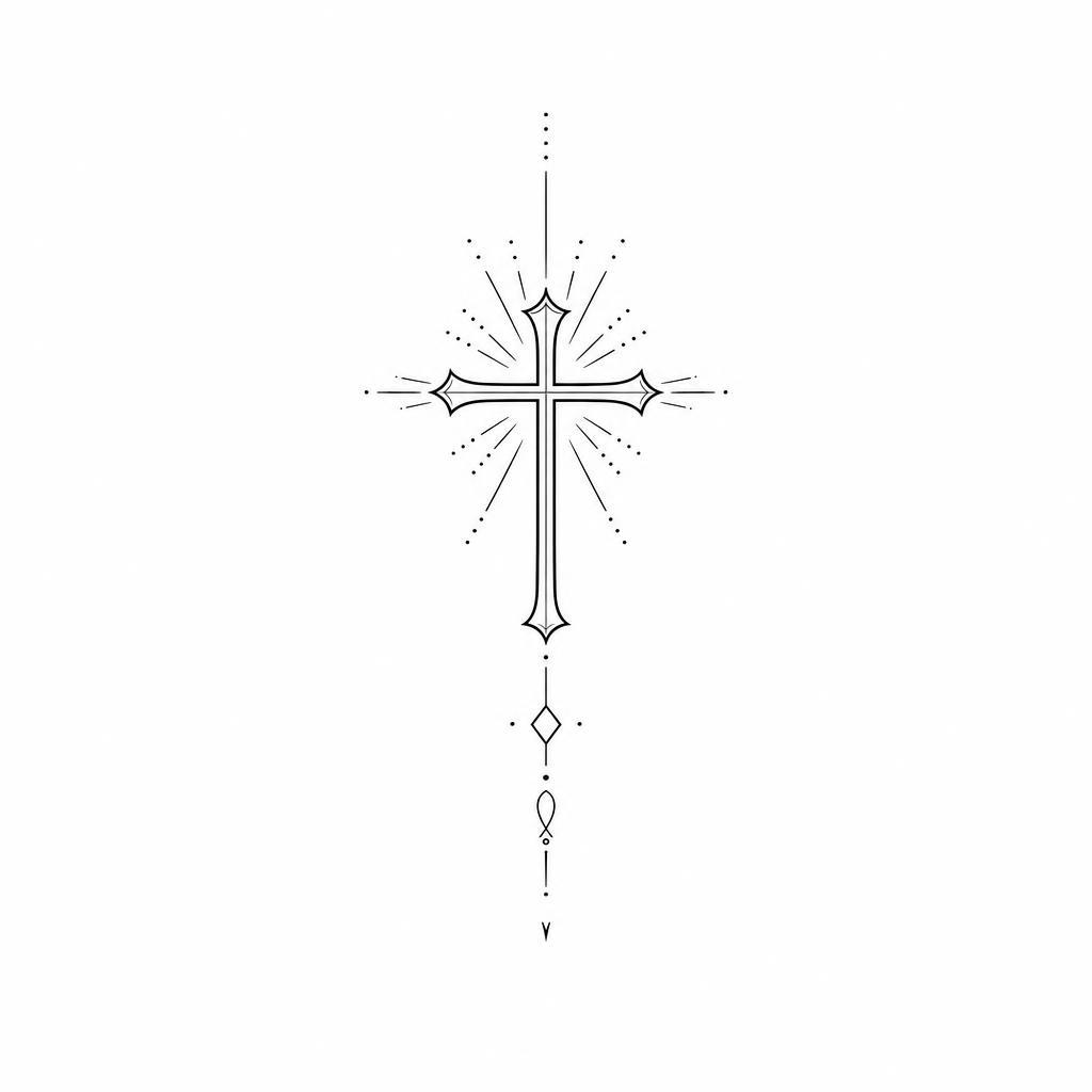 idée tatouage simple croix spirituelle simple, design sur fond blanc