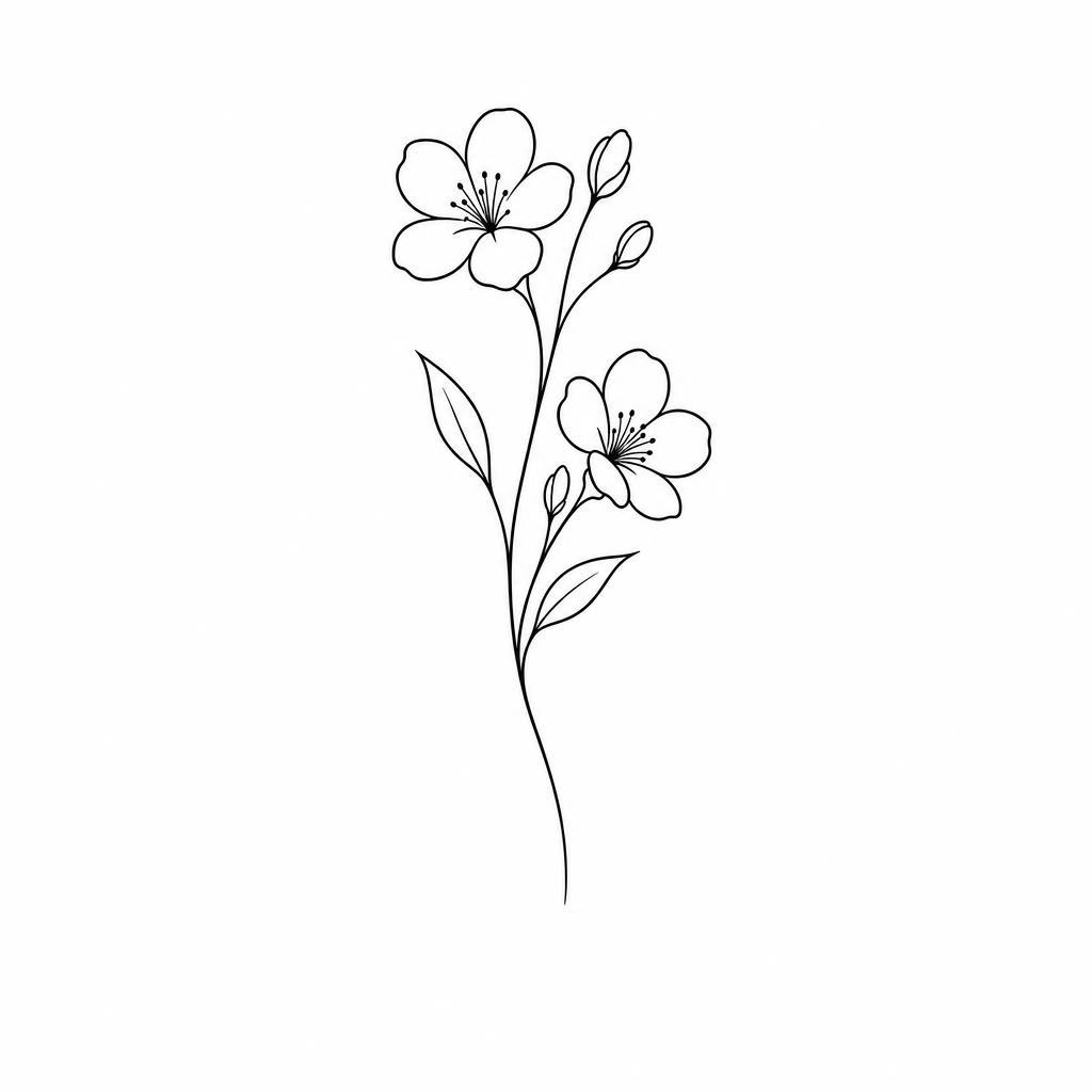 idée tatouage simple branche florale épurée, design sur fond blanc