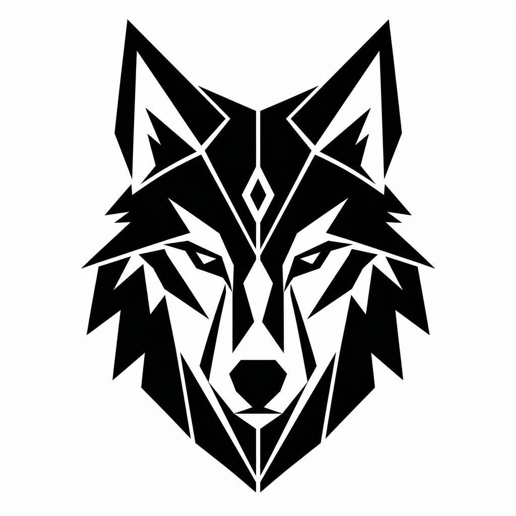 idée tatouage simple loup stylisé géométrique, design sur fond blanc
