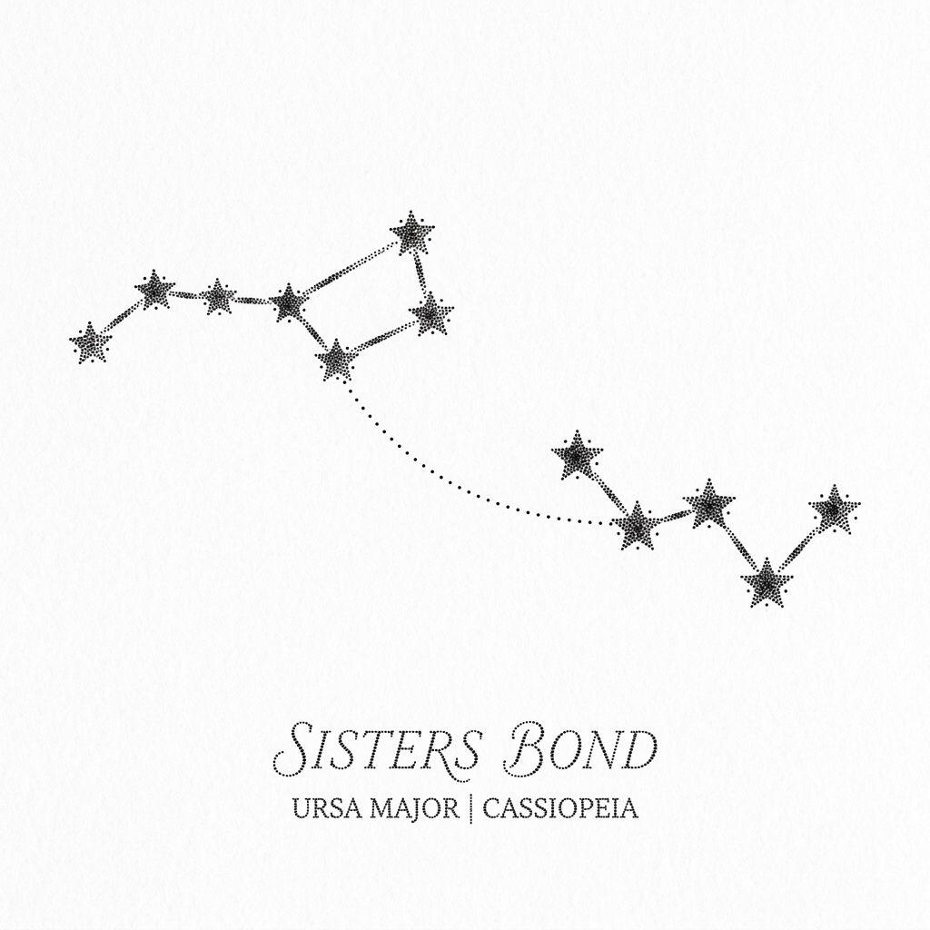 idée tatouage sœurs constellations dotwork, design sur fond blanc