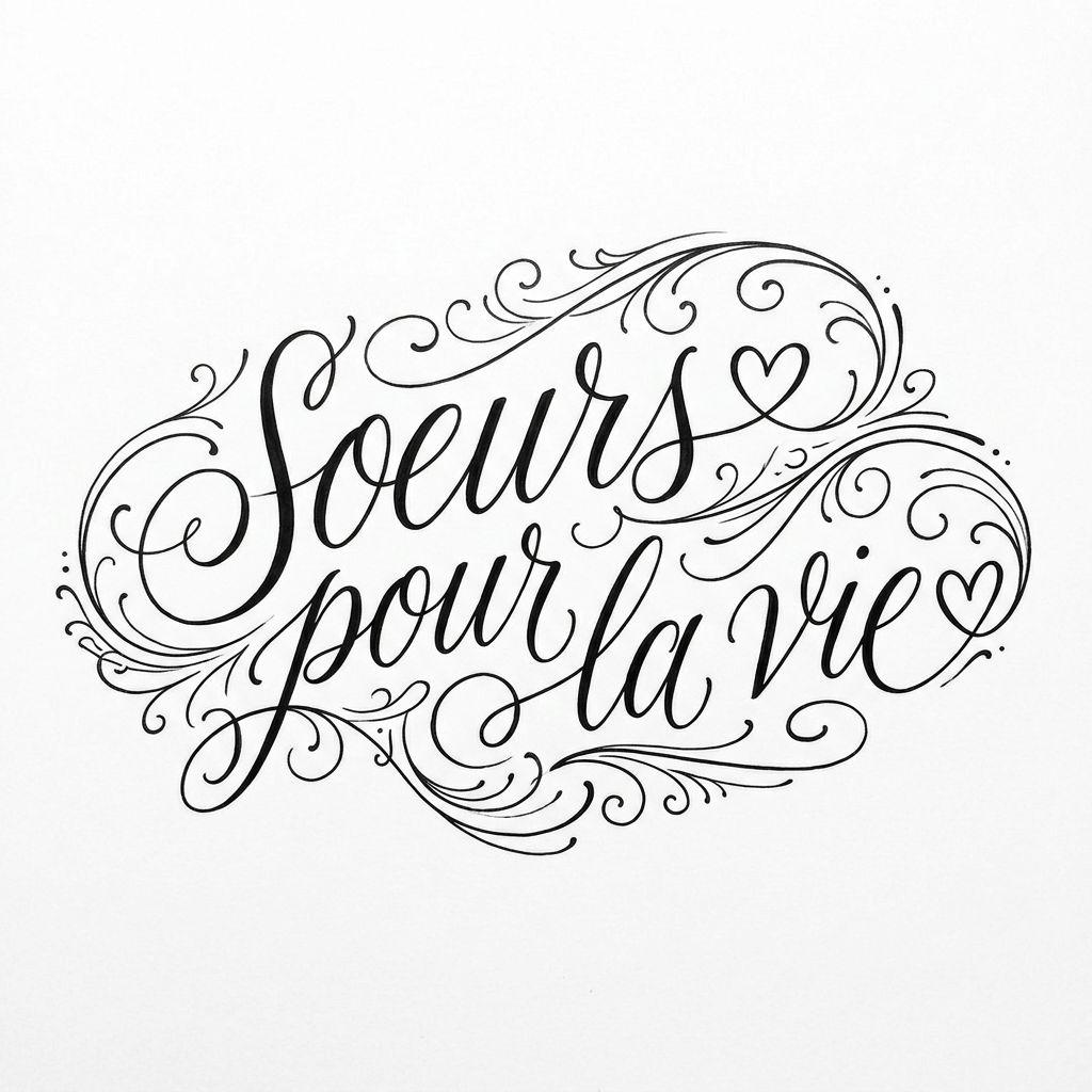 idée tatouage sœurs lettrage sœurs pour la vie, design sur fond blanc