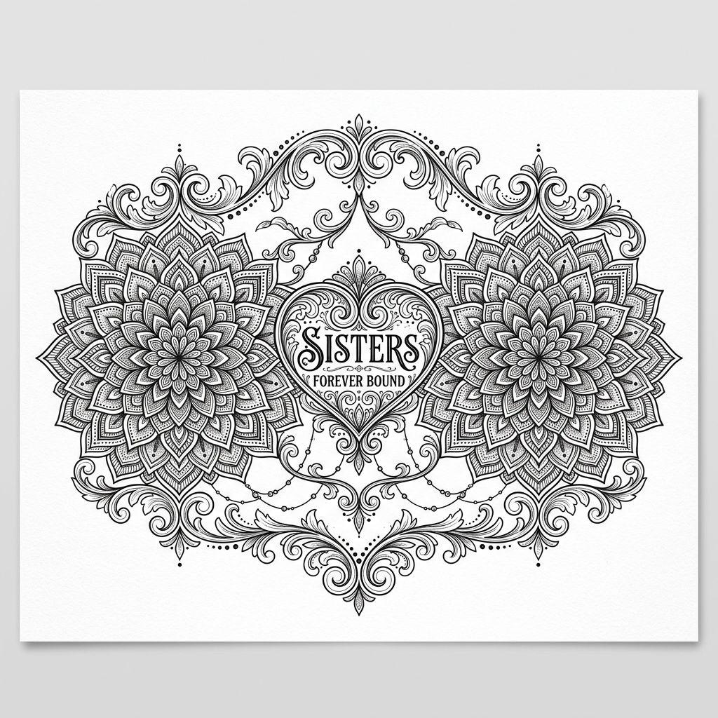idée tatouage sœurs mandalas sœurs ornemental, design sur fond blanc
