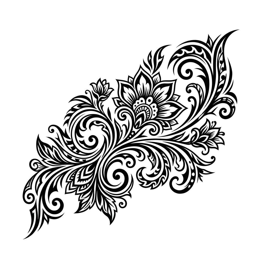 idée tatouage tribal tribal floral stylisé, design sur fond blanc