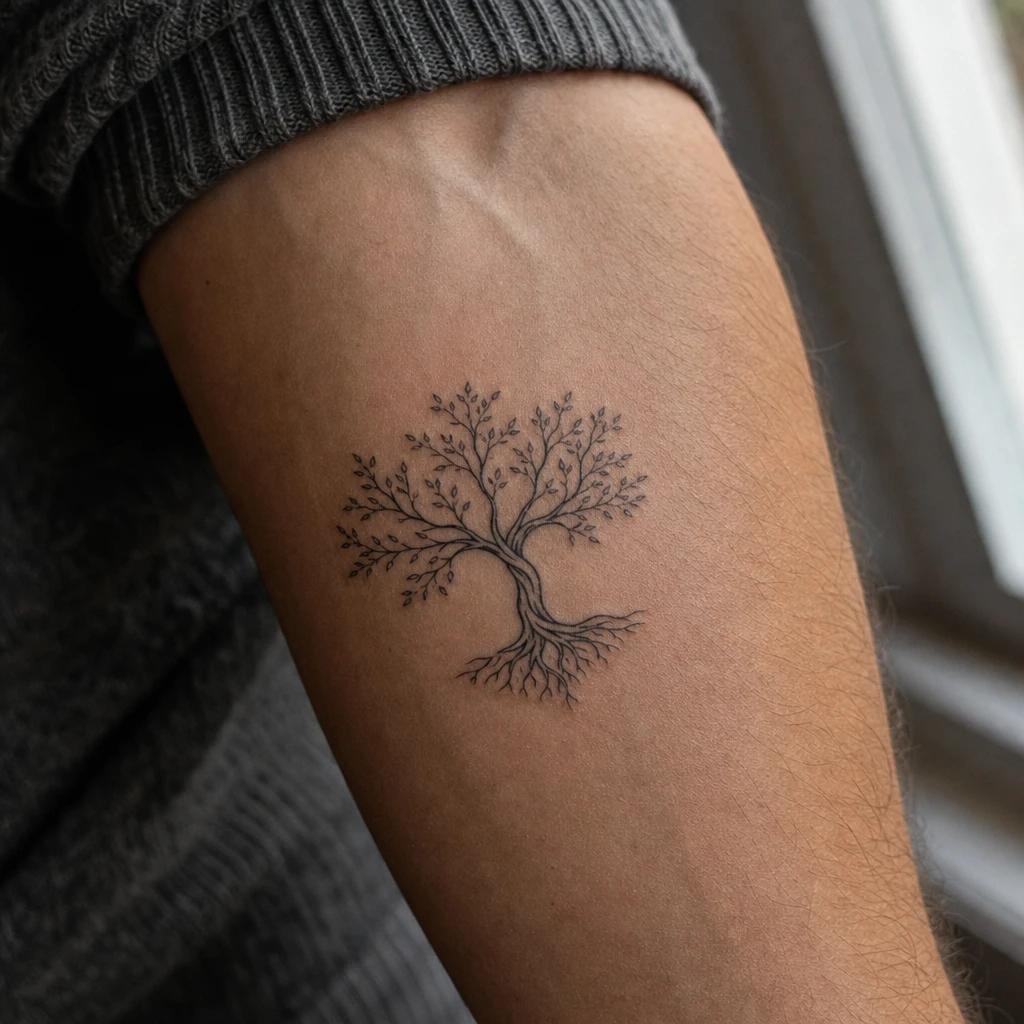 idée tatouage arbre de vie arbre de vie minimaliste, photo réaliste sur peau