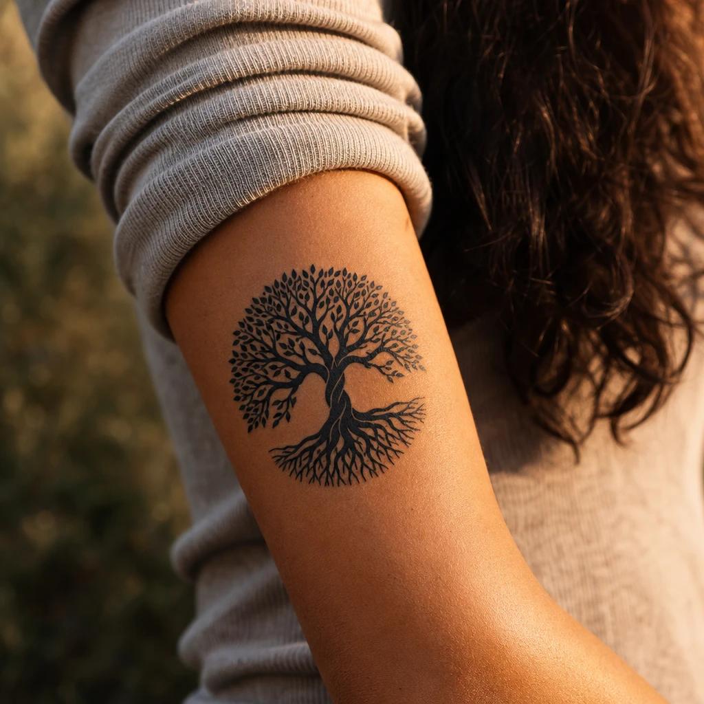 idée tatouage arbre de vie arbre de vie blackwork, photo réaliste sur peau