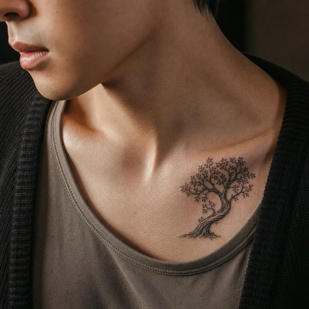 idée tatouage arbre de vie arbre ornemental, photo réaliste sur peau