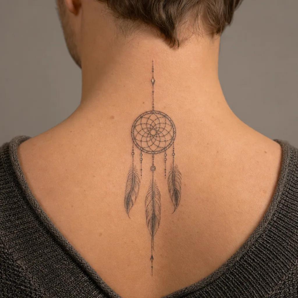 idée tatouage attrape-rêve attrape-reve fine line classique, photo réaliste sur peau
