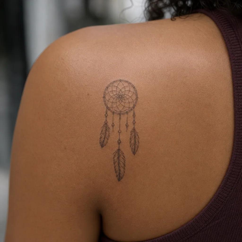 idée tatouage attrape-rêve attrape-reve fine line classique, photo réaliste sur peau
